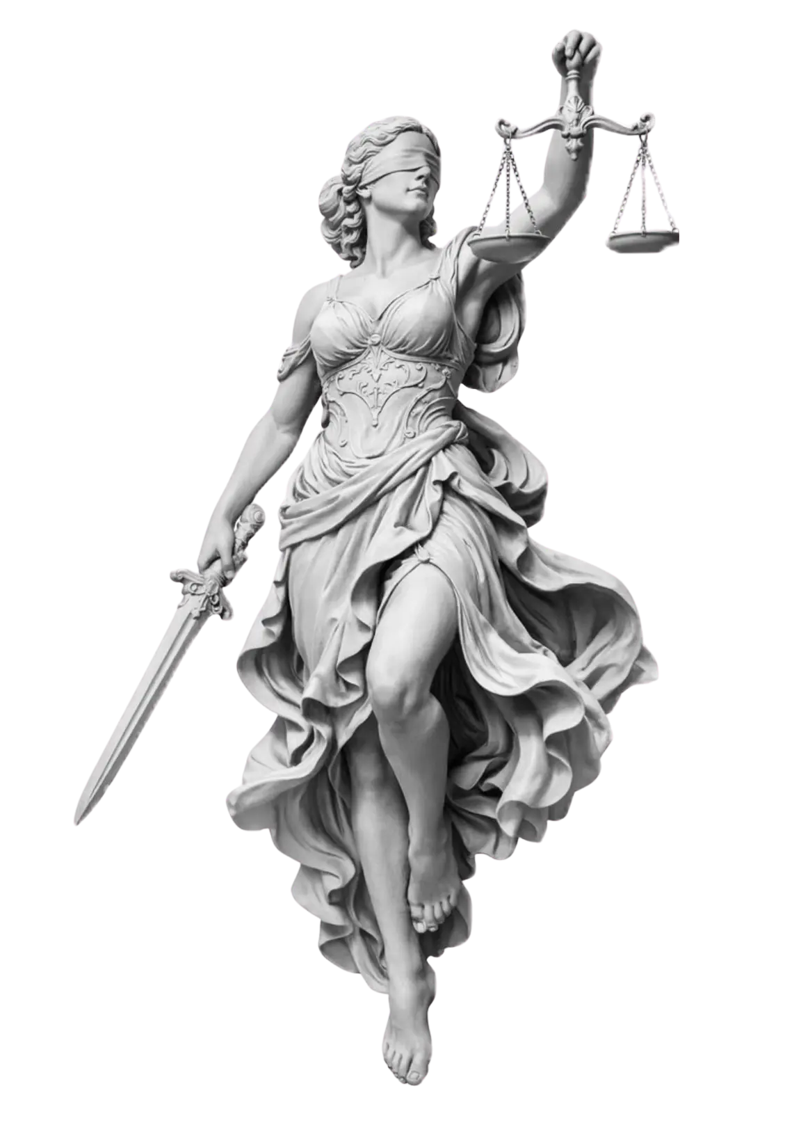 Escultura de la Justicia con balanza y espada
